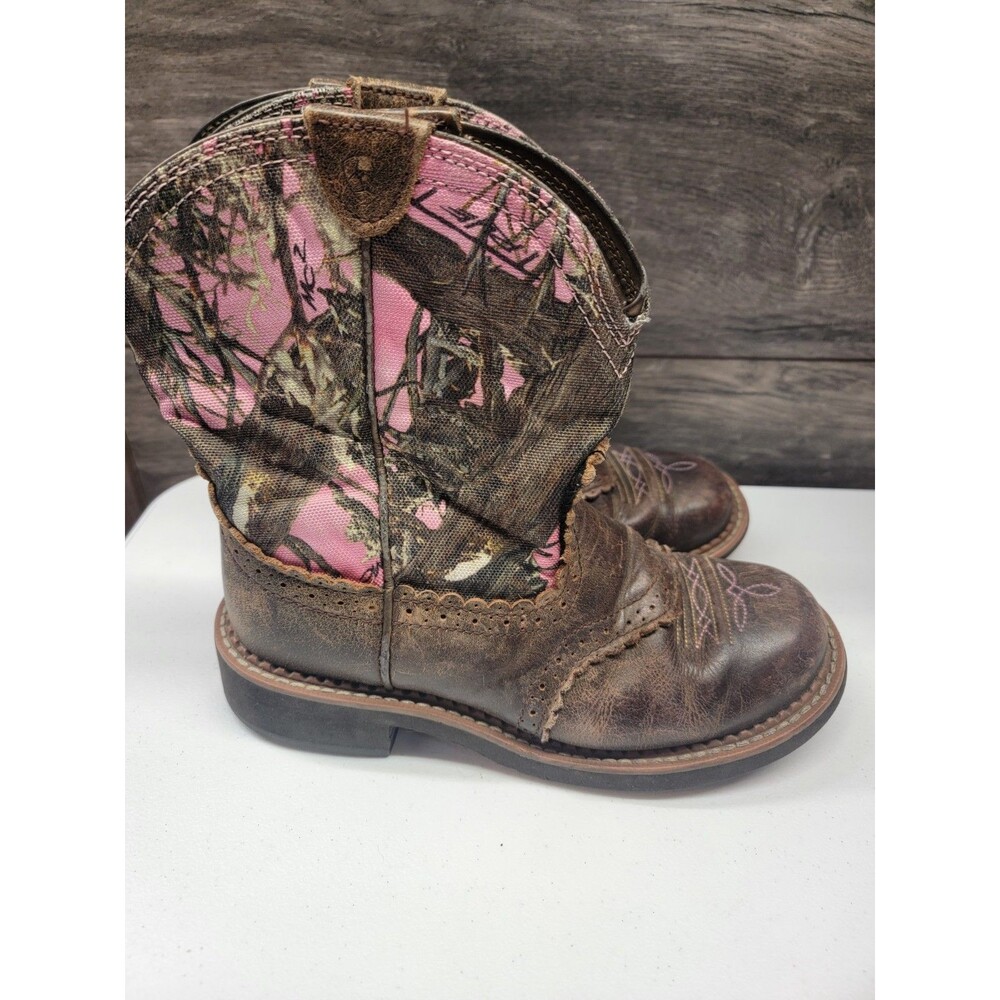 Ariat Fatbaby 10015055 Cowgirl Brown Leather Pink Camo Boots Women’s Size 7 B - Picture 3 of 7